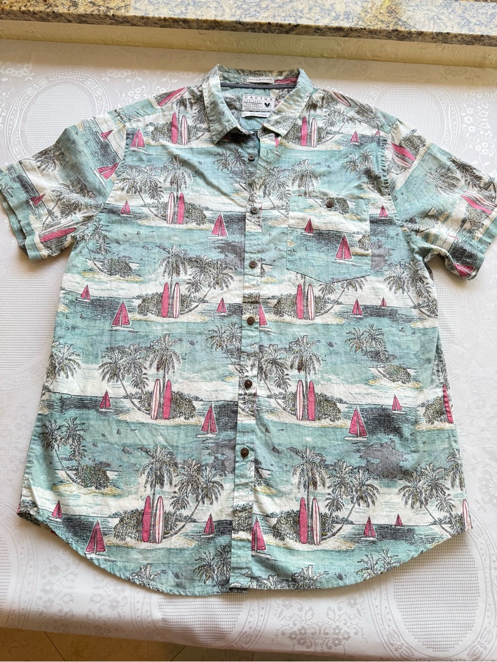 Cactus New York Tailored Men's Size XL Mint Green Short-Sleeve Shirt Slim-Fit